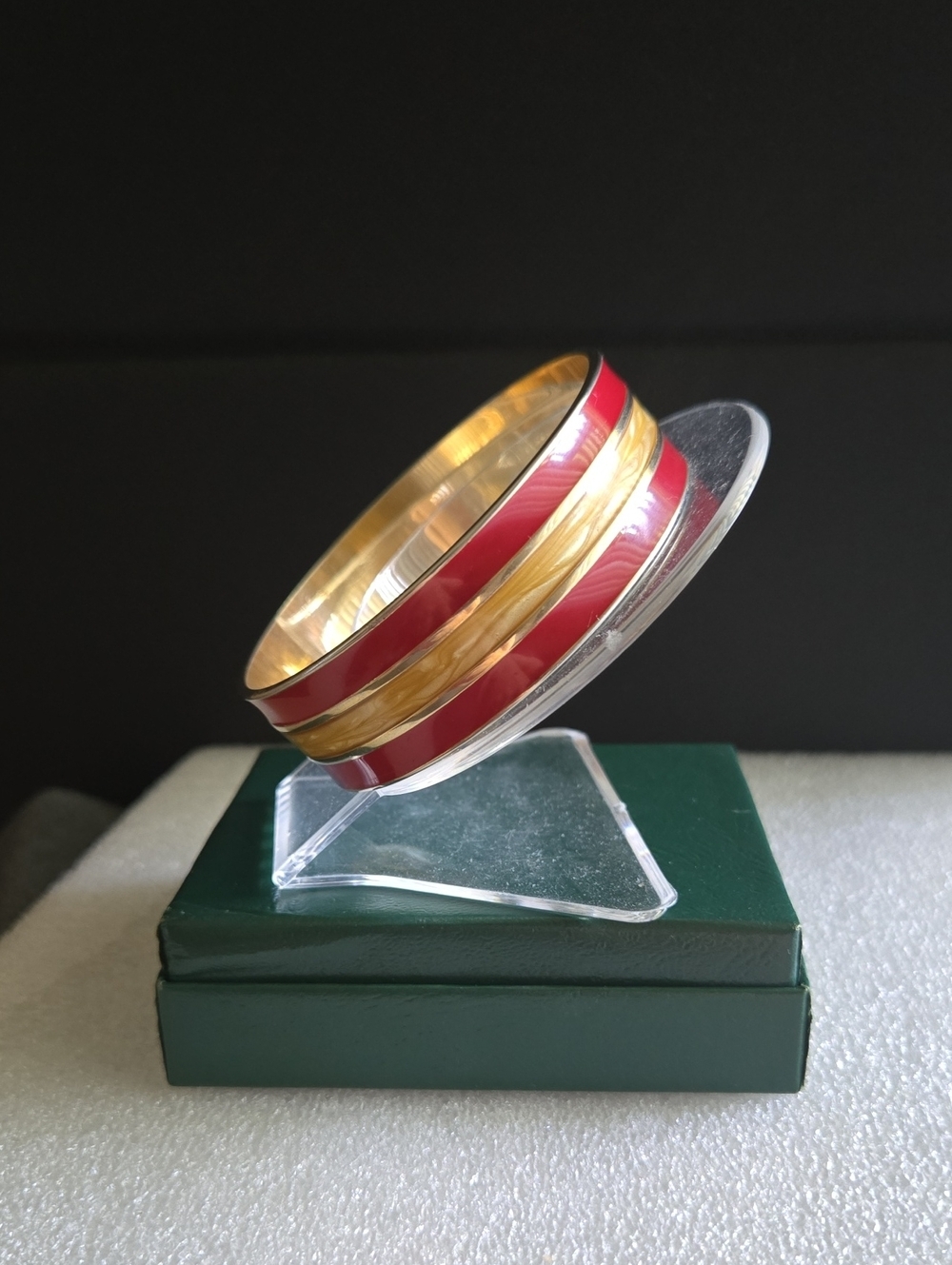 Monet Red and Gold Enamel Bangle Bracelet